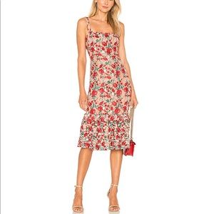 Dark nude and red lace midi dress